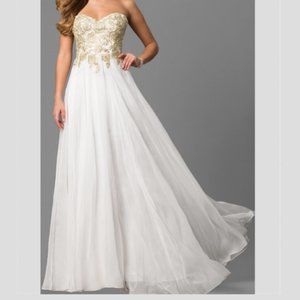 Long White Sequined Strapless Sweetheart Dress